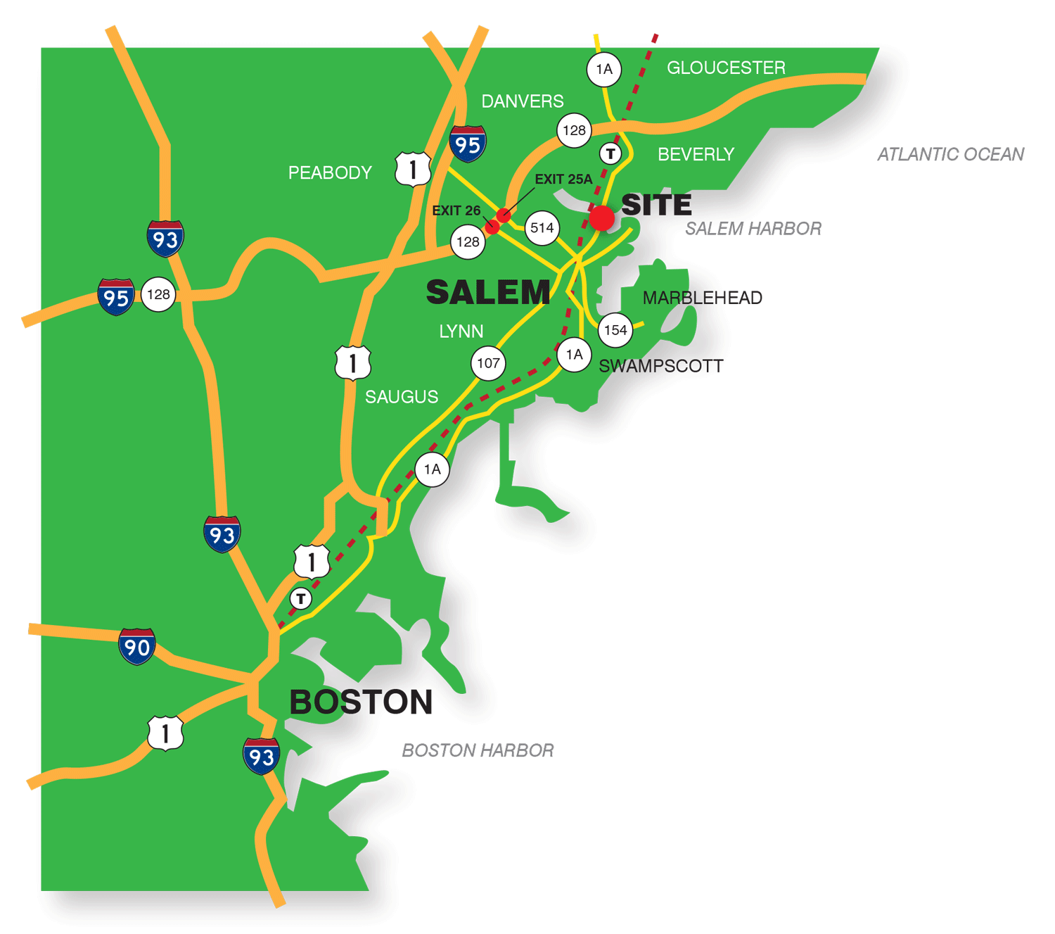 graphic map of Salem, MA region