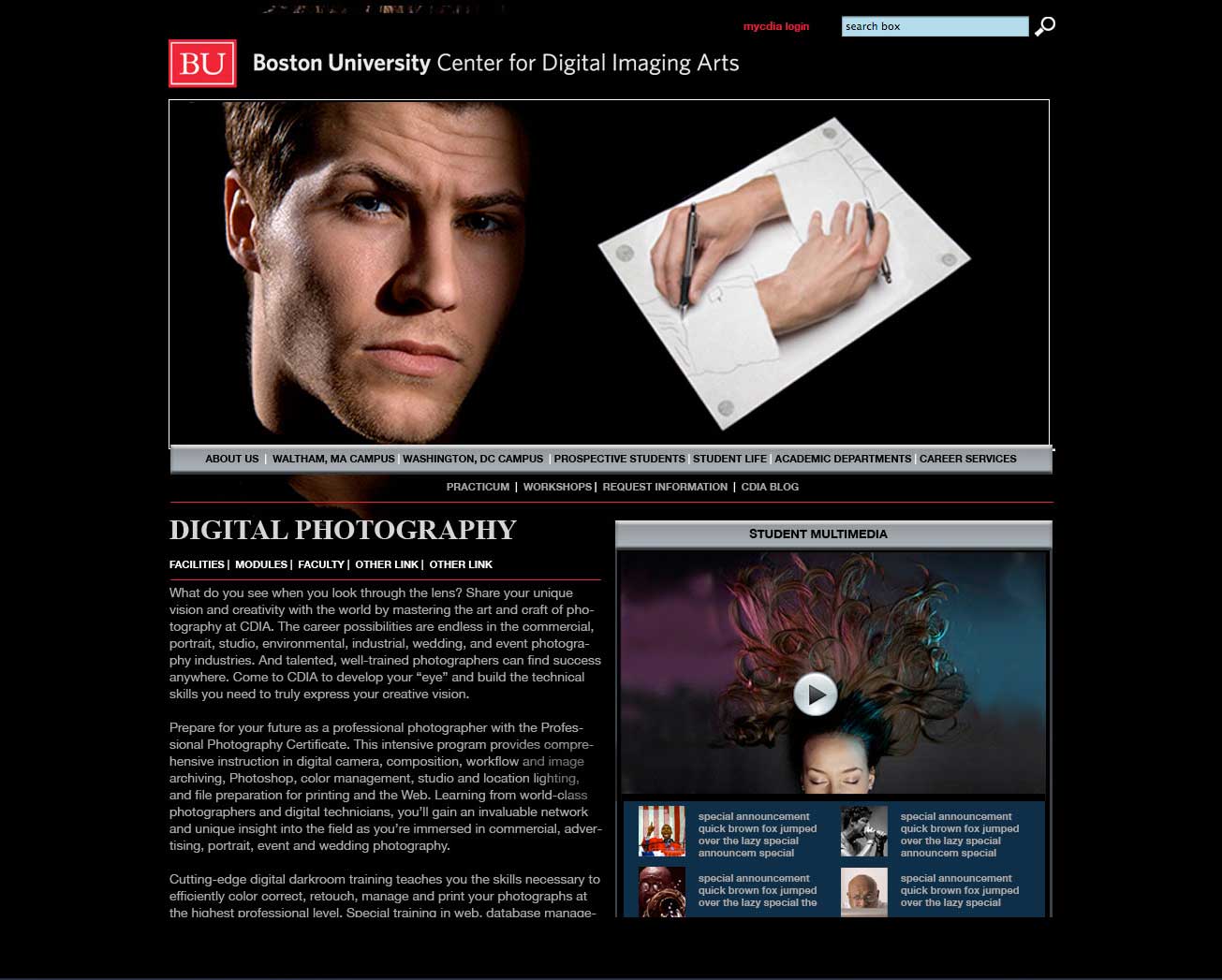 Boston University Center for Digital Imaging Arts web design design 2 image