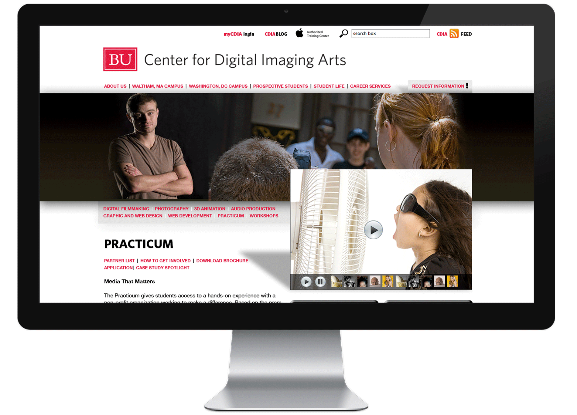 Boston University Center for Digital Imaging Arts web design design 4B image in monitor
