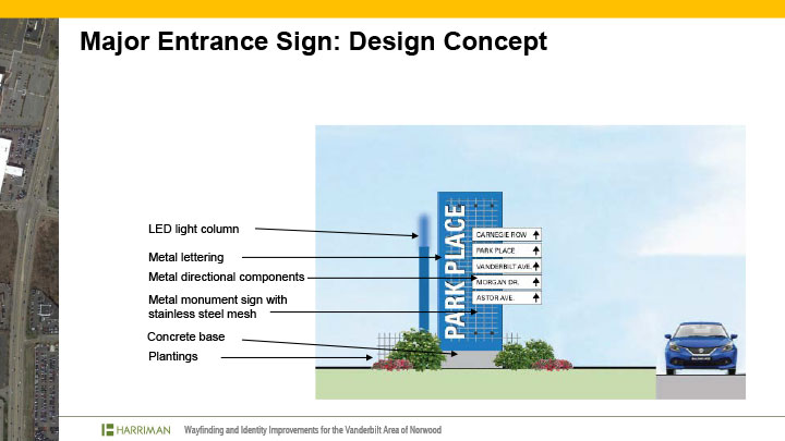 Norwood, MA Industrial Area Signage and Wayfinding concept illustrations