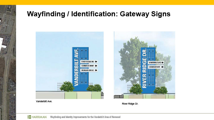 Norwood, MA Industrial Area Signage and Wayfinding concept illustrations