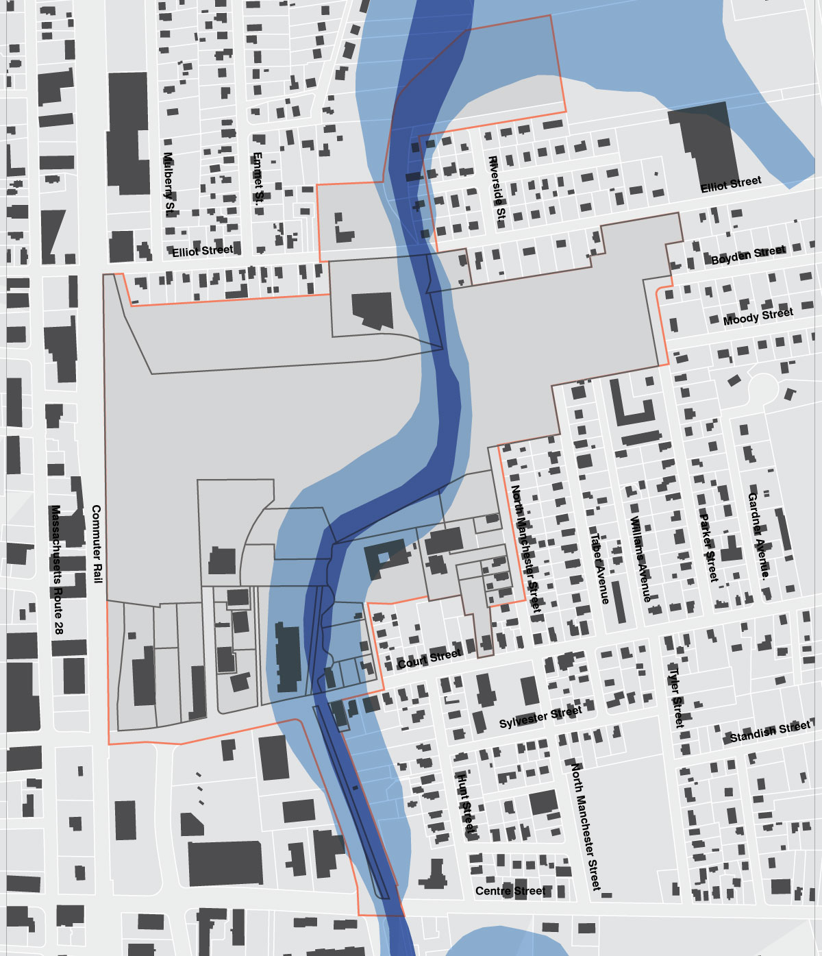 Brockton CSX buildings and flood zone map