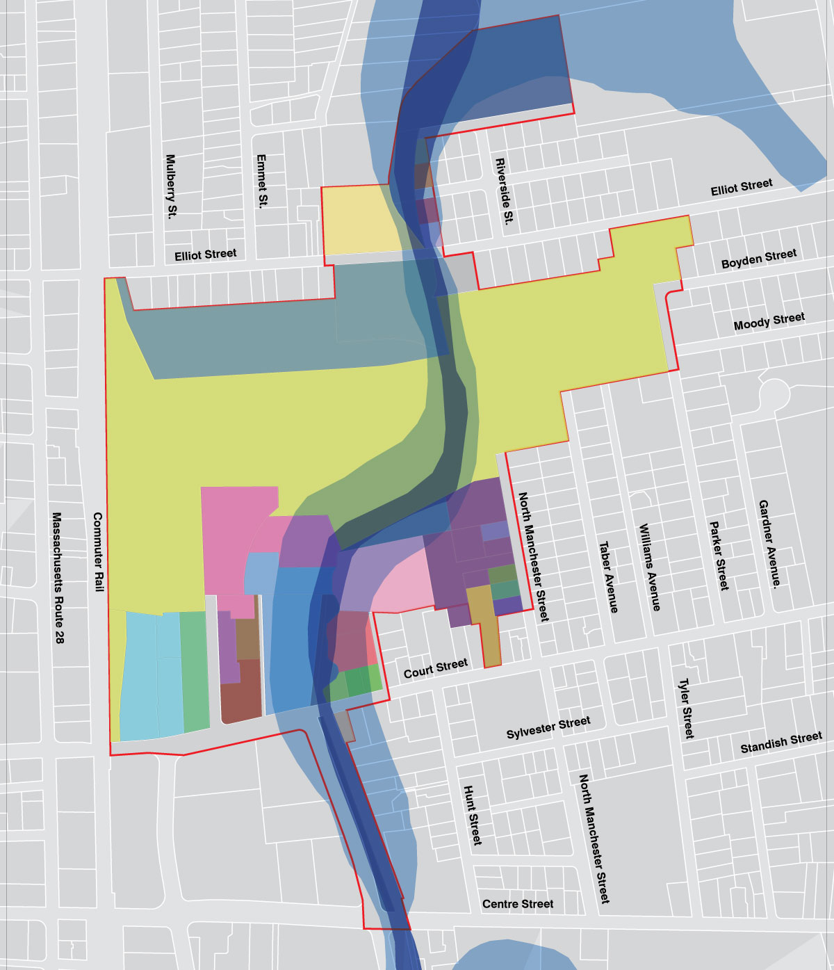 Brockton CSX site zoning and flood zones map