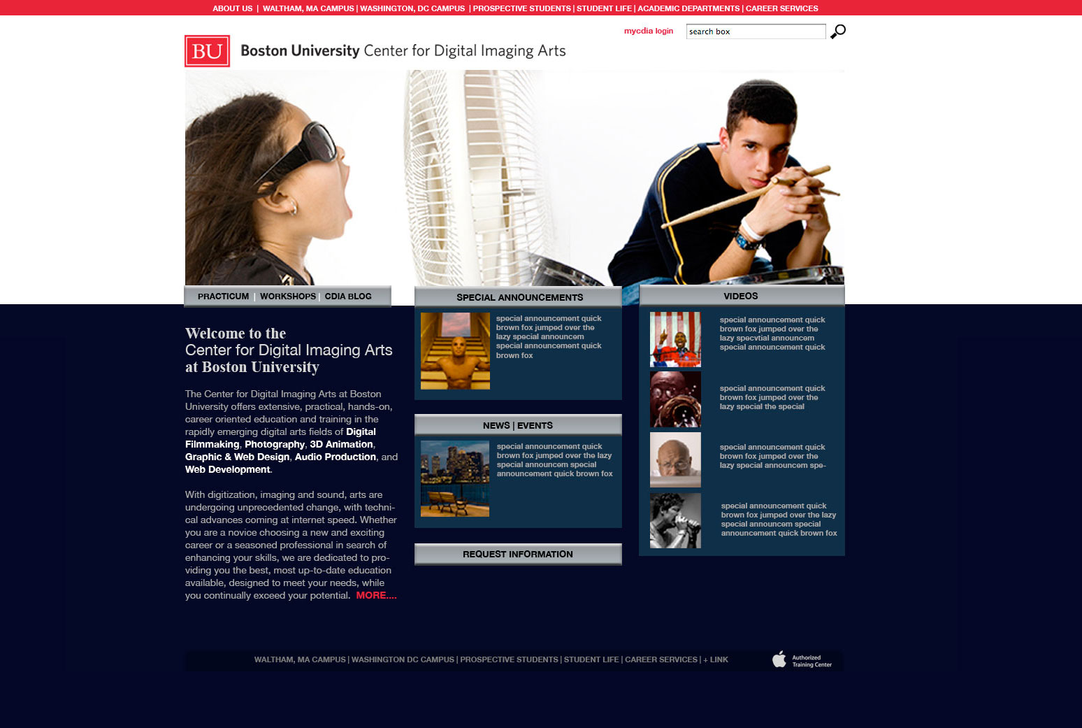Boston University Center for Digital Imaging Arts web design design 1 image