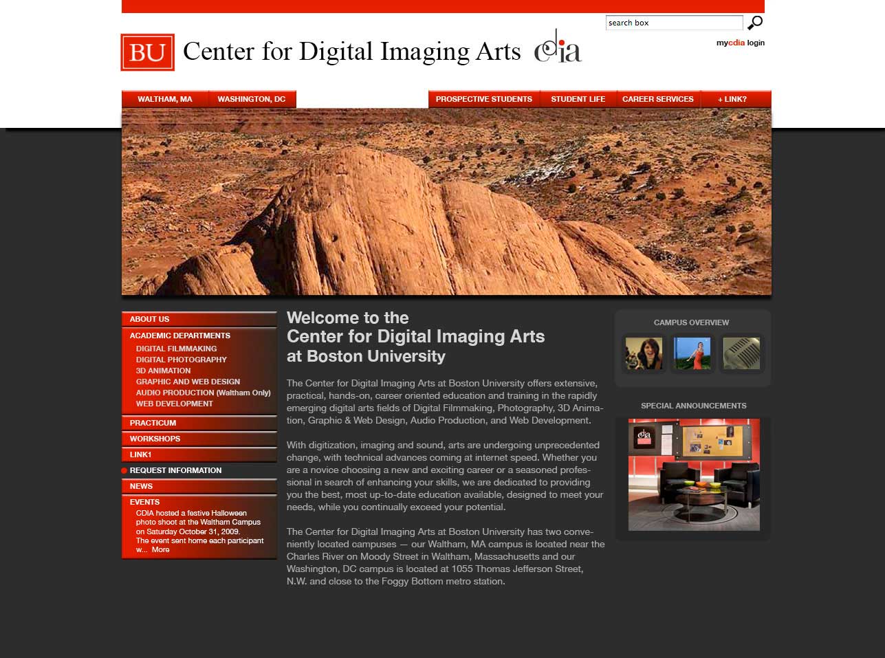 Boston University Center for Digital Imaging Arts web design design 3 image