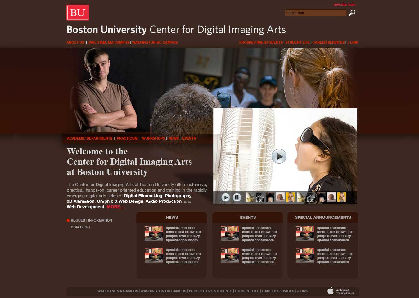 Boston University Center for Digital Imaging Arts web design design 4 image
