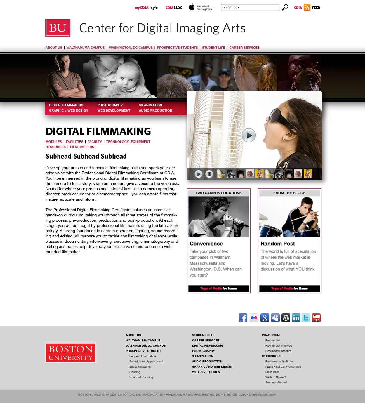 Boston University Center for Digital Imaging Arts web design final