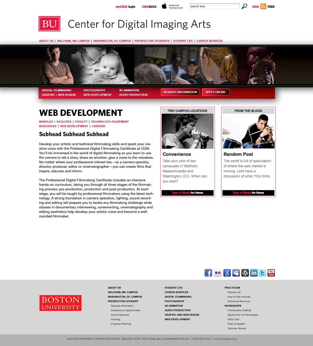 Boston University Center for Digital Imaging Arts web design final