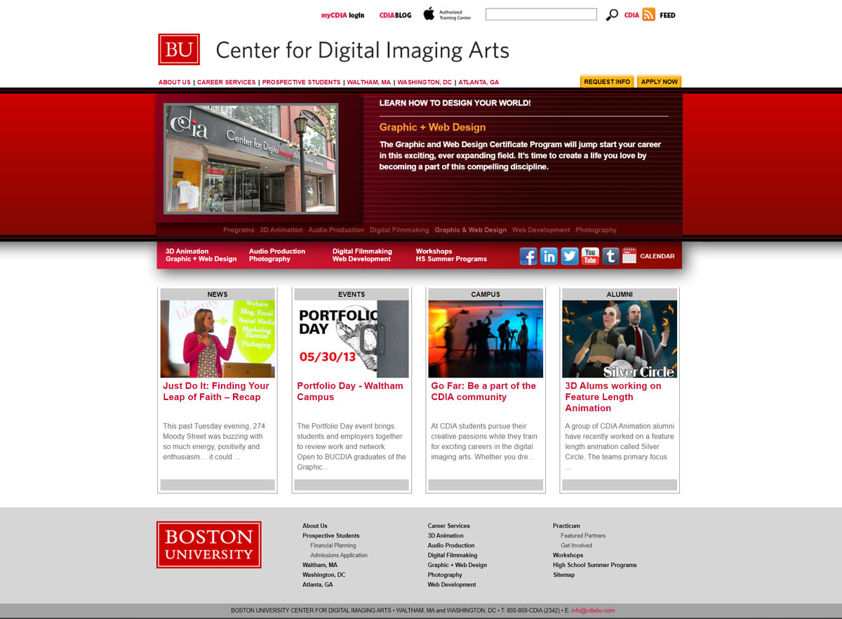 Boston University Center for Digital Imaging Arts web design homepage design at launch