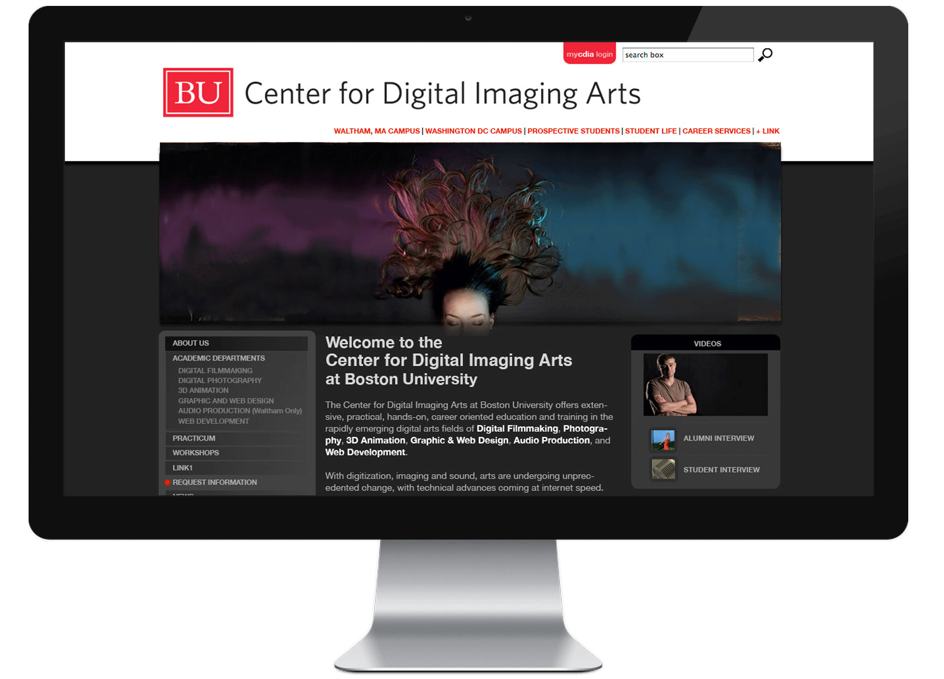 Boston University Center for Digital Imaging Arts web design design 2 image in monitor