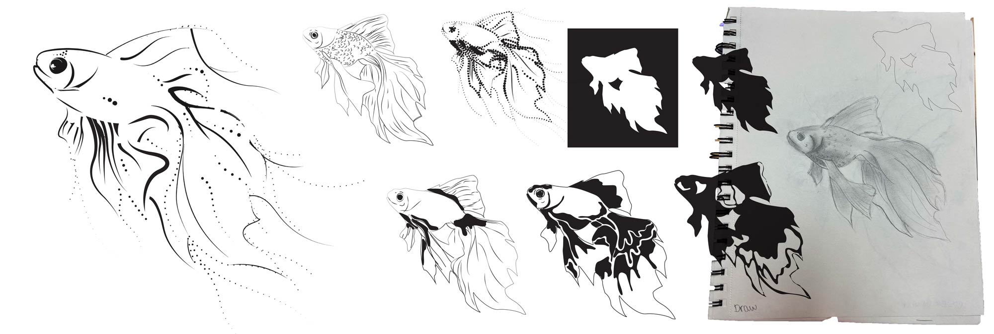 Goldfish, Process, Ella Carlin, Univ. Minn. Duluth, Fall 2022, goldfish translation and sketches