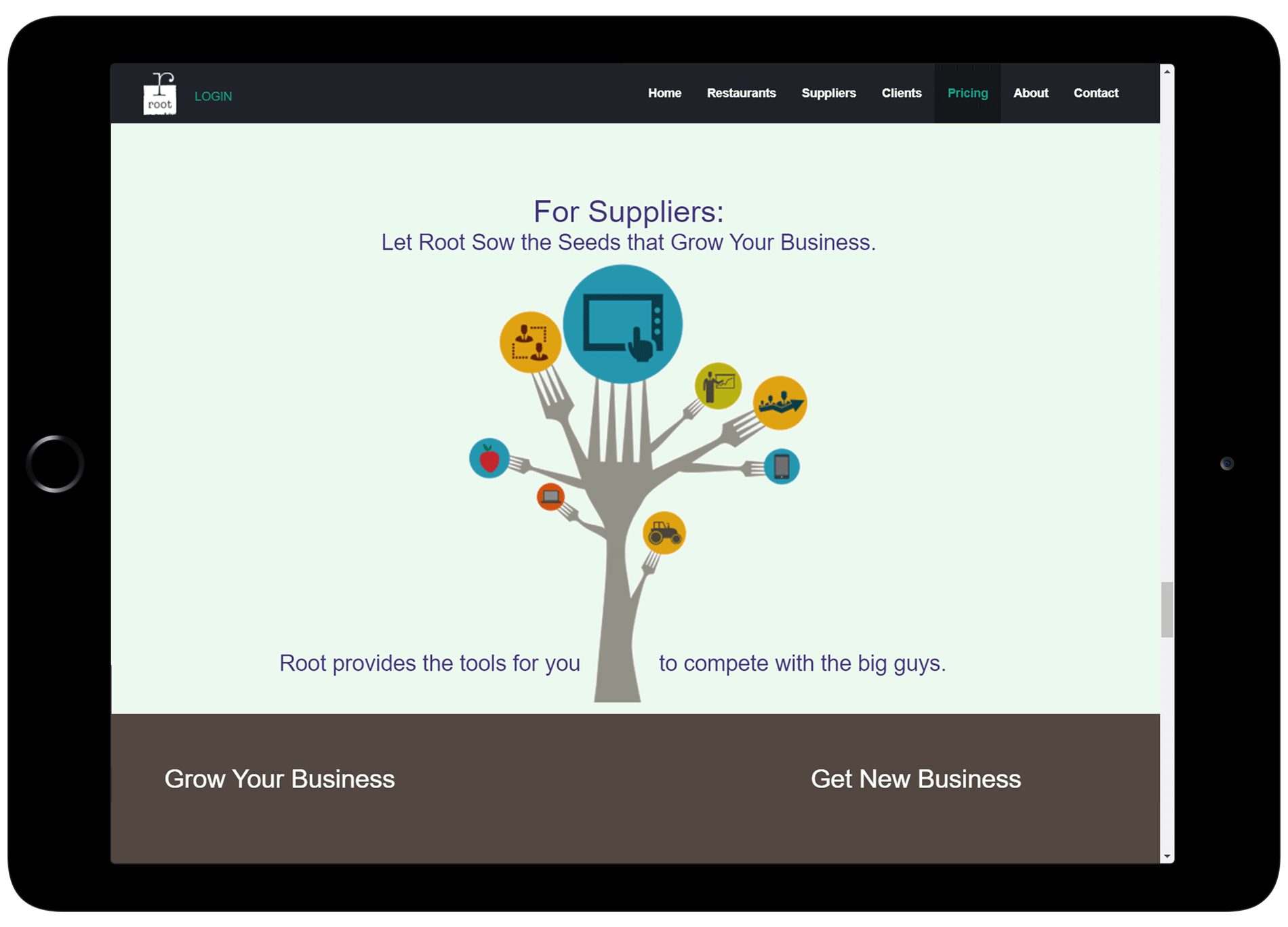 Root Foods front end development layout